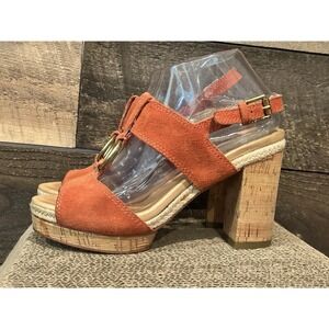 COACH VALEANN Tulip Suede Designer Cork Platform‎ Strappy Sandals 7 B